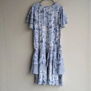Cami boho blue floral ruffle layered short sleeve midi dress